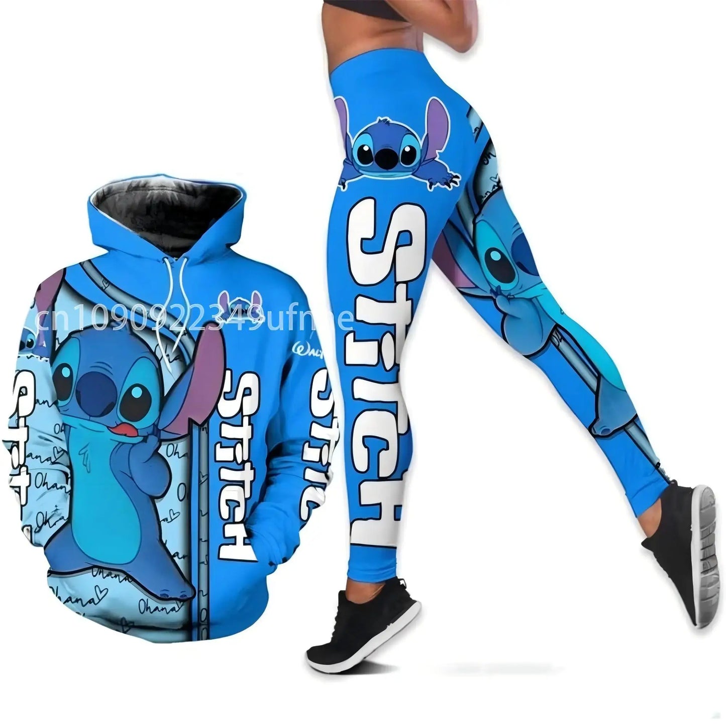 2025 Disney 3D hoodie sports yoga pants Stitch Fashion Women's tracksuit 3D