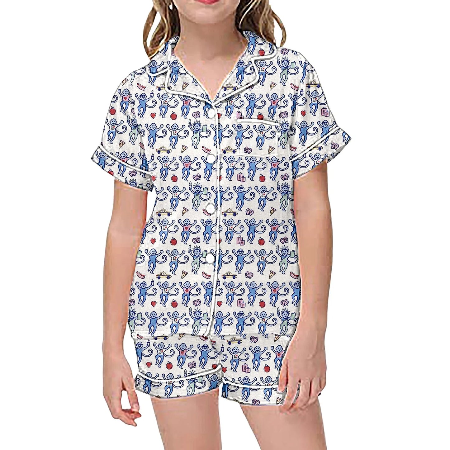 Cute Roller Monkey Print Pajama Short Sleeve Shirt And Shorts Pajama Set Sleepwear 2 Piece Set Pajamas For Kids Children Graphic