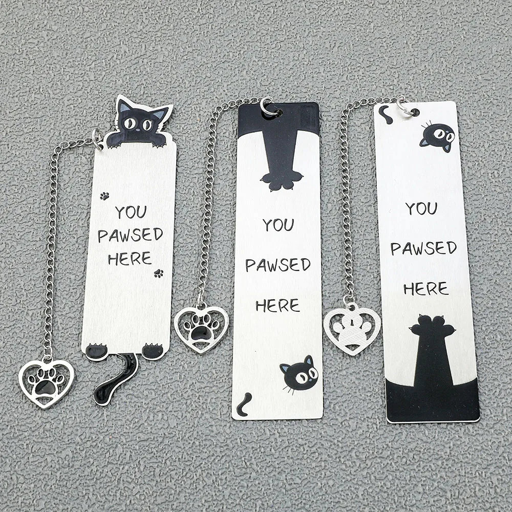 Cute Kitten Bookmark: "You Stop Here" - Stainless Steel Pendant - Perfect Gift for Cat Enthusiasts and Book Enthusiasts