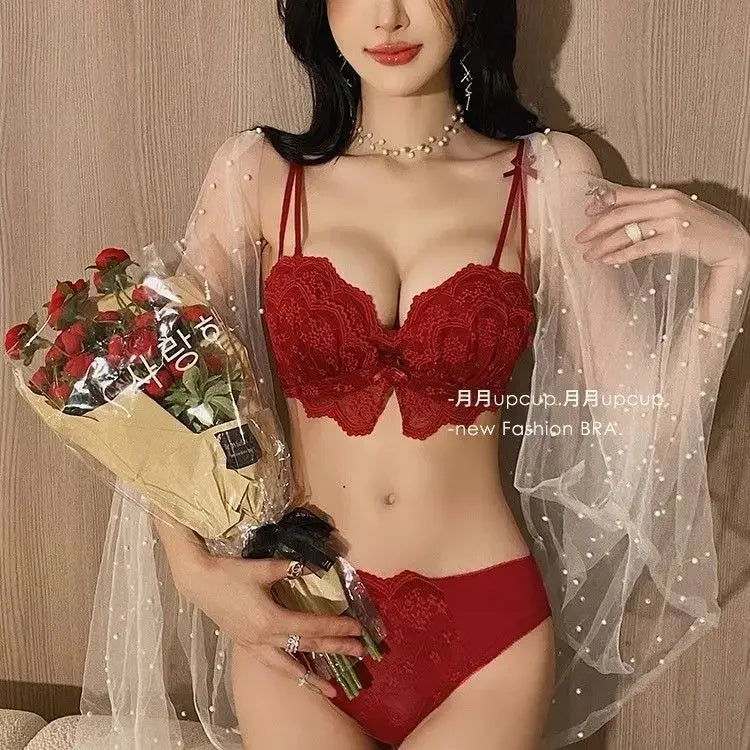 Push-up Gather Lace Bra Double U-shaped Soft Support Structure  Underwear Comfort Simple Bra Pride Bras