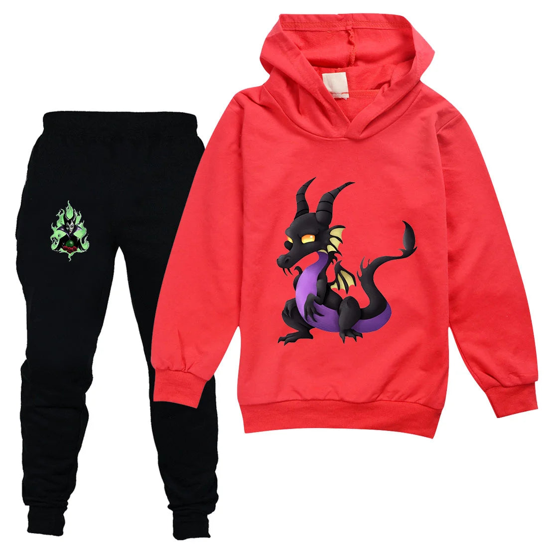 Maleficent Kids Sportswear Suits Girls Boys Casual Thin Hoodie Black Pants Teen Chilren Outerwear Clothing Sets
