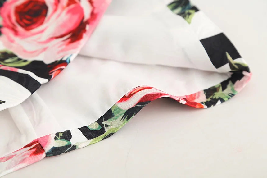 Rose Print Sleeveless Girls Summer Dresses