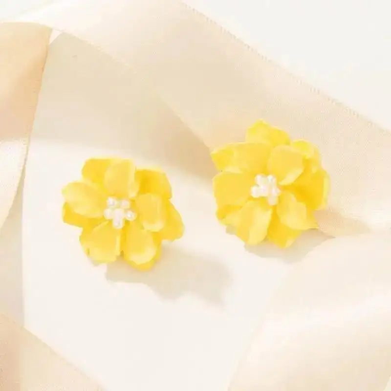 925 Silver Needle Korean Vintage Oil Painting Pearl Flower Earrings For Women Jewelry 2024 Trending New Luxury Women's Earrings