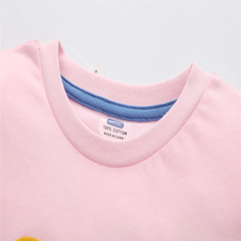 Jumping Meters 2-7T  Animals Embroidery Girls Tees Cotton Summer Toddler Clothes Kids Tops Short Sleeve Baby Children's Tshirts