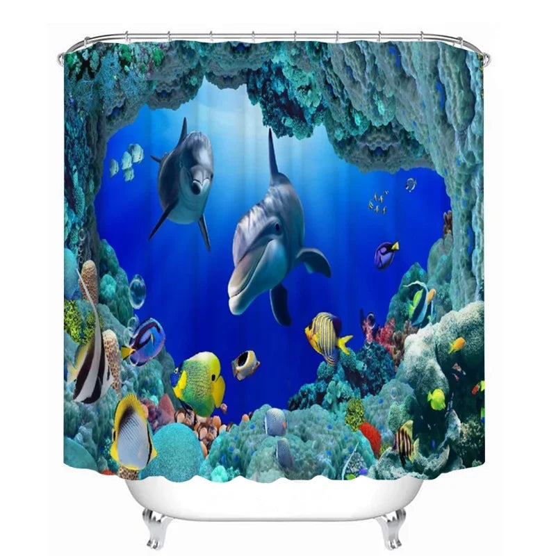 3D Ocean Design Dolphin Waterproof Fabric Bathroom Curtain Blue Shower Curtains Set Anti-skid Rugs Toilet Lid Cover Bath Mat