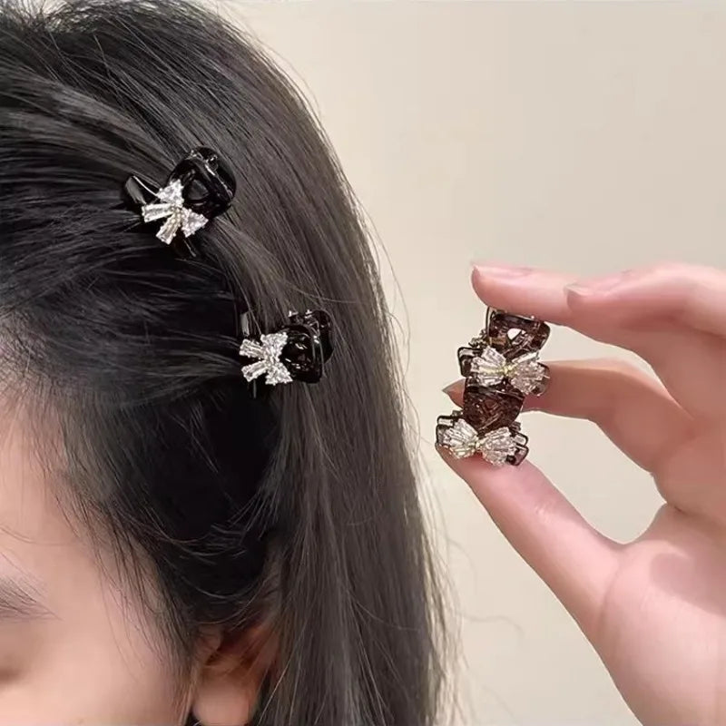 Shining Rhinestone Hair Claw Hairpin Fashion Princess Headwear  Bow Shaped for Y2K Girls Women Headwear Trendy Hair Accessories
