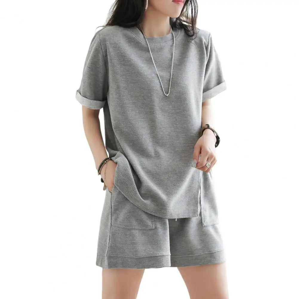 Fashion Sports Shorts Lint Free Dress-up Non-Fading Women Loose Shirt with Shorts Two-piece Suit Short Sleeve Wide Leg