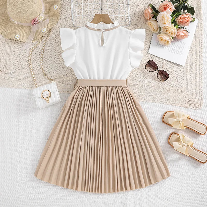 Fashion Girl Dress Elegant Formal Outfit Teenager Girl Clothes Plus Size Party Wedding Dresses Pleated Kid Clothing Children