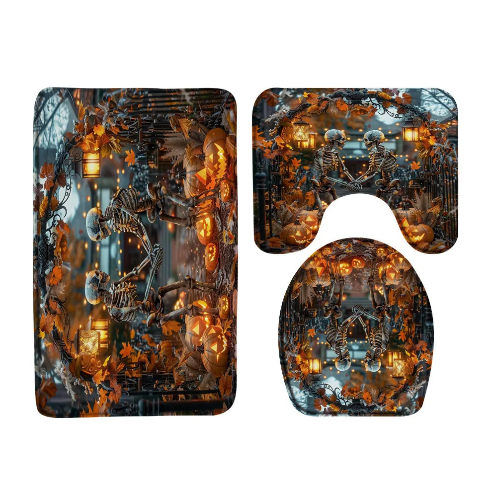 Funny Ghost Shower Curtain Set Halloween Skull Bat Flower Pumpkin Bath Screen Bathroom Mat Non Slip Rug Carpet Toilet Cover Home improvement decortion