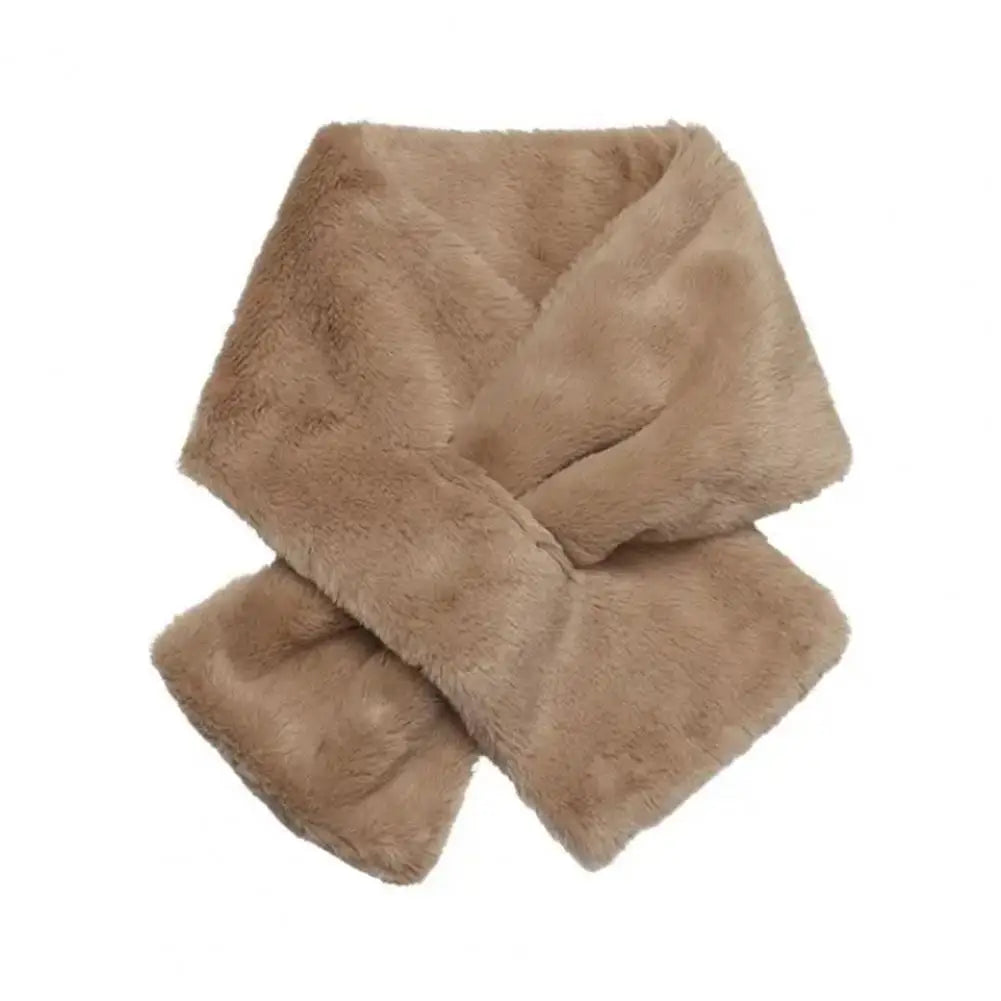 Women Winter Faux Rabbit Fur Cross Collar Solid Color Thickened Neck Warmer Scarf Collar Plush Shawl Scarf Clothes Accessories