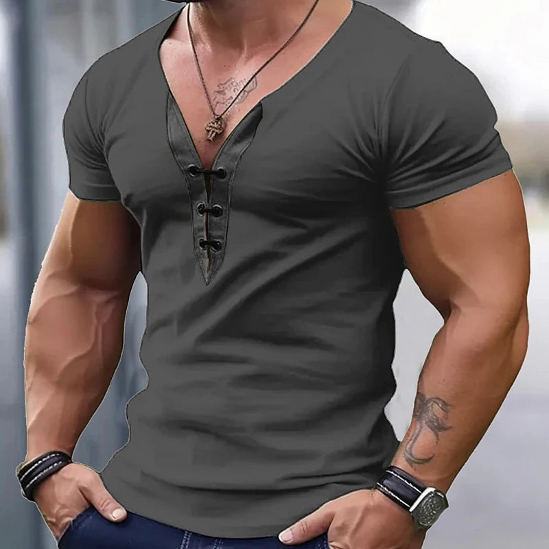 Summer Men Slim T-Shirts Short Sleeve V Neck T Shirt Man Casual Gym Tops Running Tees Football Basketball Shirts Male Clothes