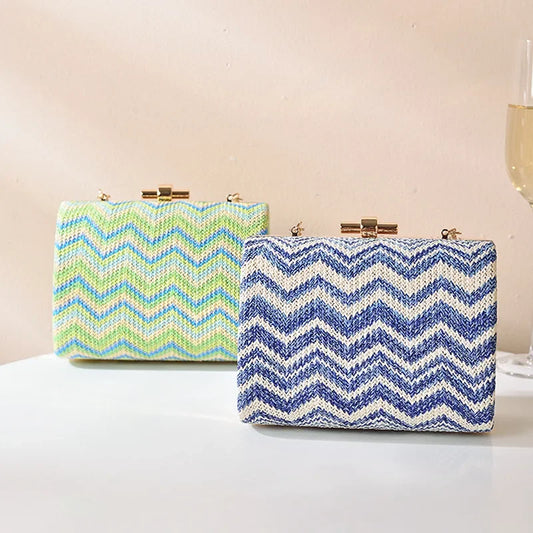 Summer Style Straw Bags for Women 2024 Boho Styke Stripe Clutches Woven Handbag Holiday Outdoor Wedding Purse Small Beach Bags