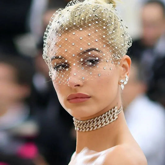 White Headband Veil for Bridal Crystal Birdcage Black Face Net Mask Hair Jewelry Accessories Veils Charming Wedding Fascinators