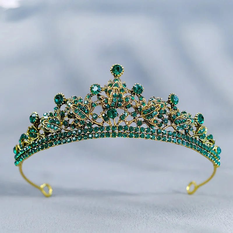 Green Wedding Bridal Pageant Crystal Rhinestone Tiaras Crown  Ladies Party Luxury Princess Women Headpiece Hair Accessorie