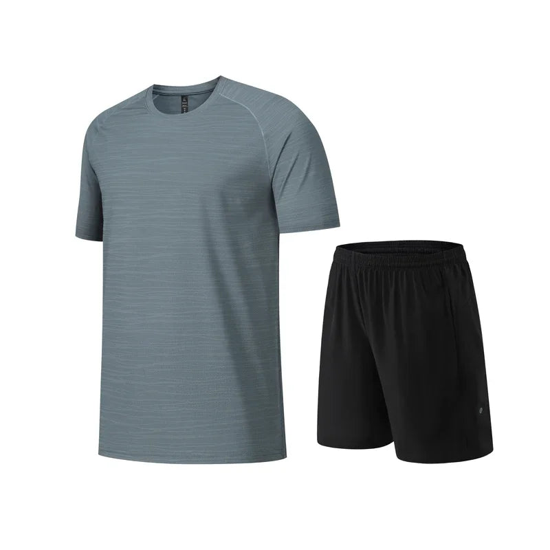 2pcs Set Mens Running Sportswear Suit Golf Tennis Workout Sweatshirts Short Sleeved Shorts Kits Outdoor Go Hiking Sports Clothes