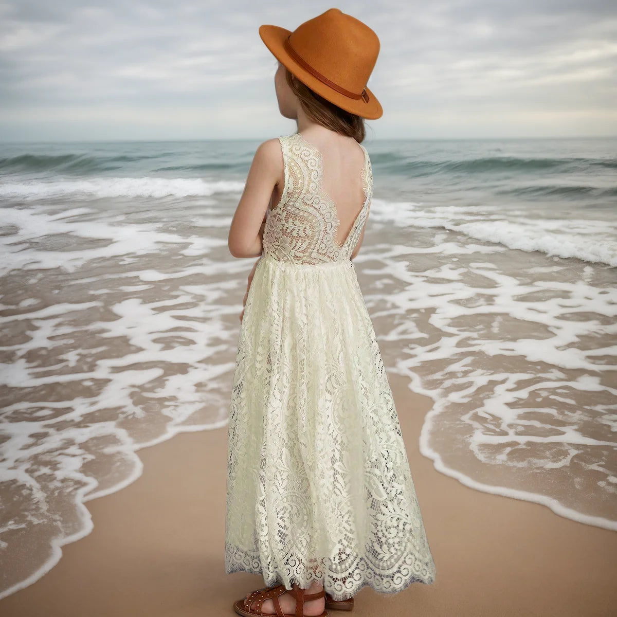 Big Size Princess Girls Cotton Lace Long Dress For 2-14 Years