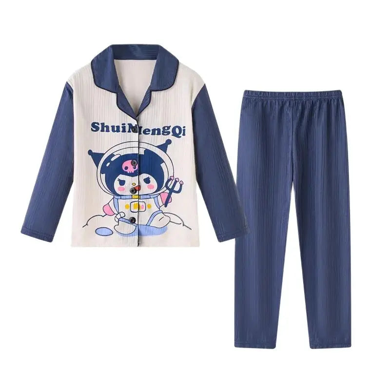 Girls' Autumn Jacquard Strips Sleepwear Pajama Robe Children's Clothing Mother Kids