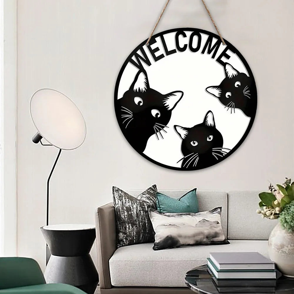 Halloween Black Cat Mi Welcome Creative Logo Wooden Welcome Door Sign, Living Room Pet Supplies, Cattery Scene Decoration