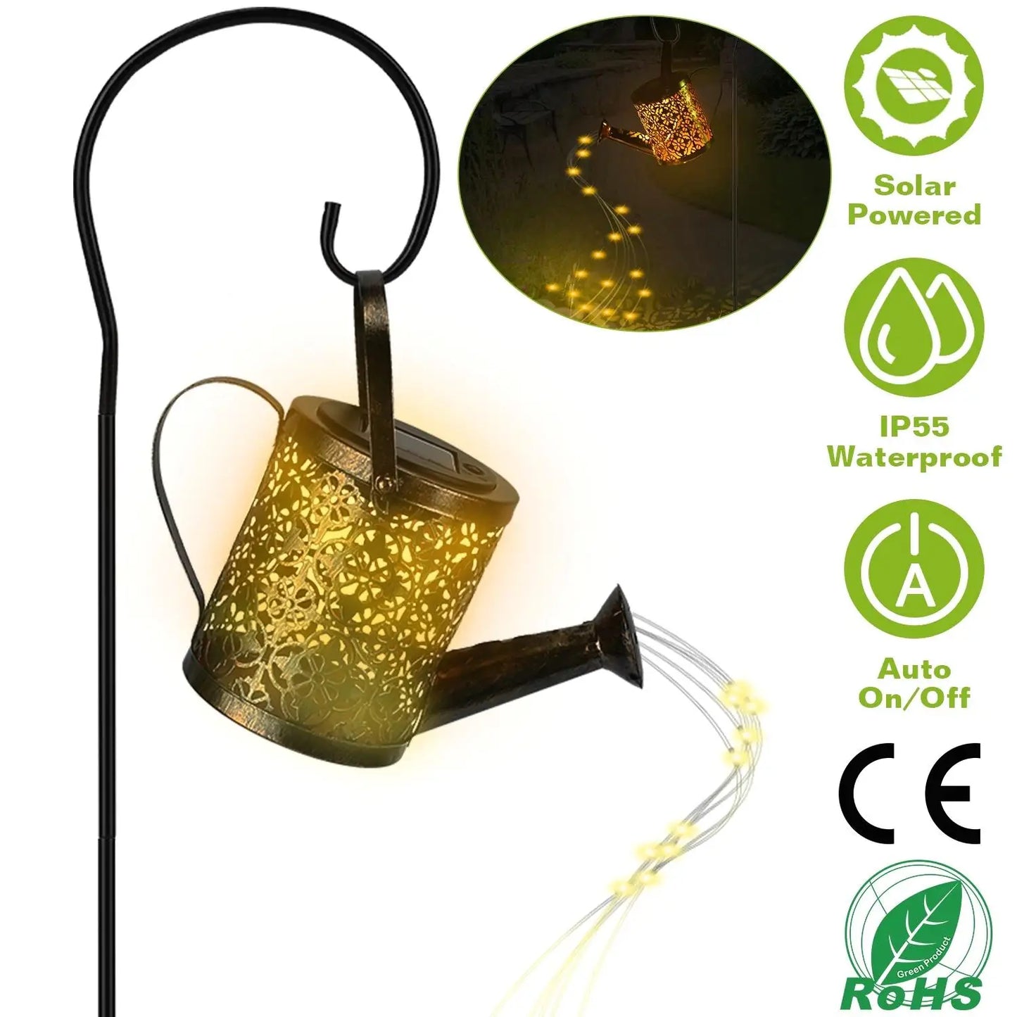Solar Watering Can String Lights - Fairy Garden Decoration for pathway , Yard & Patio Landscape