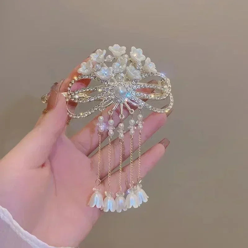 2023 New Bell Orchid Tassel Twist Hair Clip Ladies Elegant Frog Buckle Hair Grips Ponytail Braid Female Exquisite Headdress