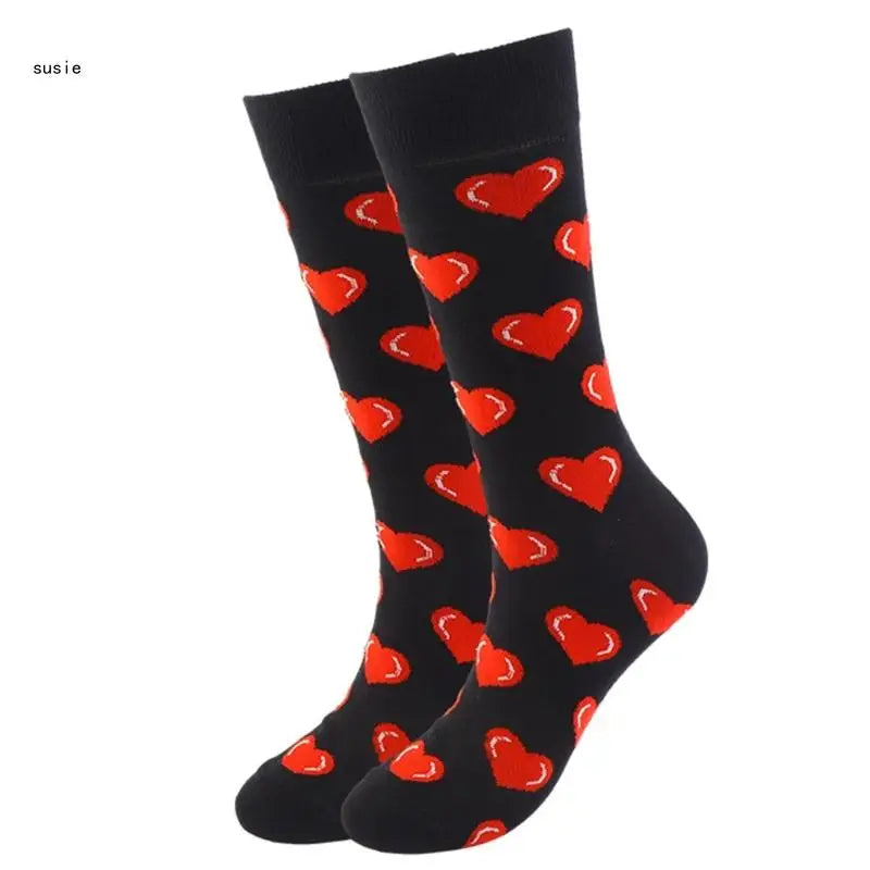 Cotton Middle Calf Socks for Him and Her Heart Lips Pattern for Valentines Day X7YA