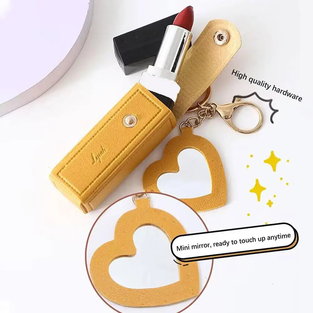 Portable Lipstick Organizer Keychain With Mirror, Glitter Lipstick Bags PU Mini Lip Gloss Bag Lipstick Holder For Women Gir E2J1