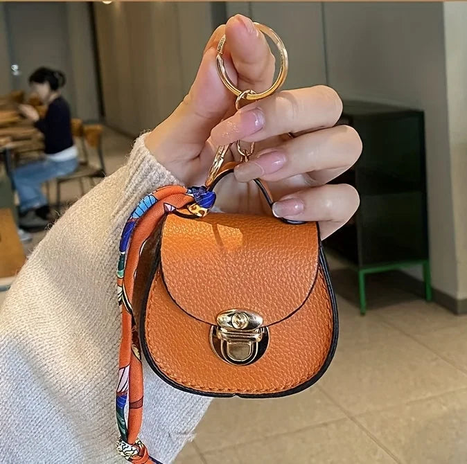 Elegant Mini Saddle Bag, Keychain with Premium Silk Scarf, Lightweight Faux Leather Coin Purse, Small Tote Bag Perfect Chic Gift