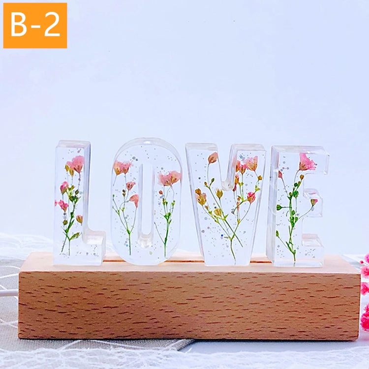 Customized A To Z Letters Dried Flower Wood Night Light Creative Romantic Table Lamp Gift for Couple Valentine Day Kid Birthday