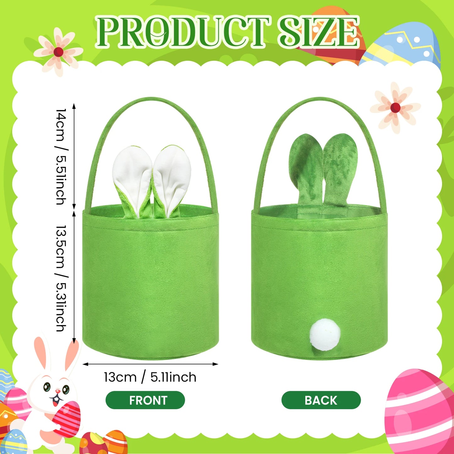 1pc Easter Egg Basket Cartoon Rabbit Ears Handbag Non-woven Fabric Candy Gift Packaging Bag For Easter Party Decoration Supplies