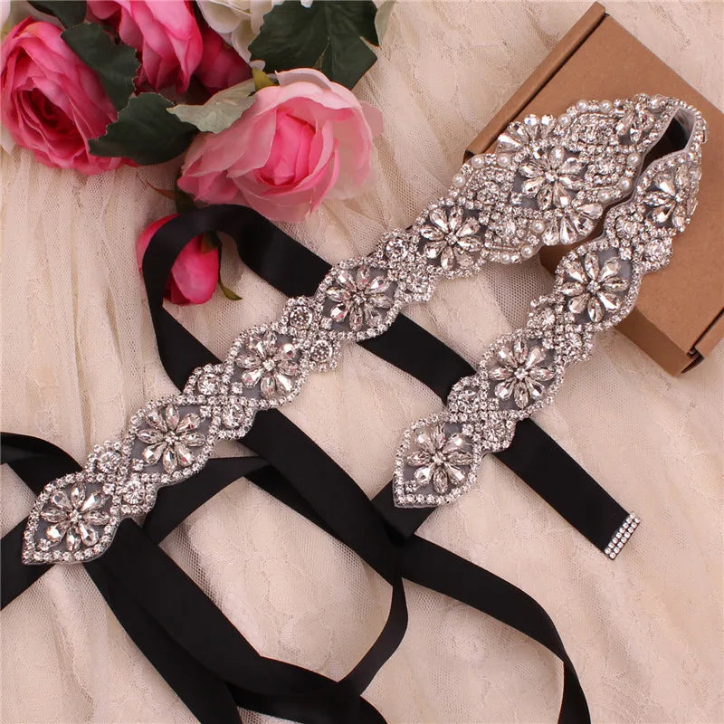 Crystal bridal belt with ribbons, handmade silver wedding belt, cookie patient belt for wedding evening dresses
