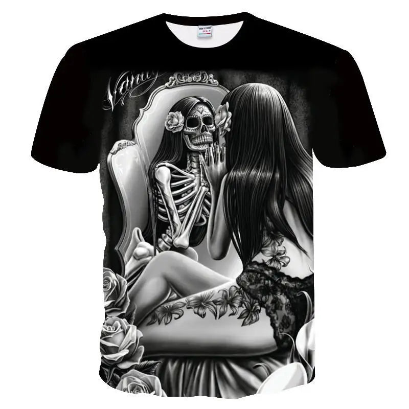 Summer Skull And Beauty Pattern Quick-Dry Men's T-shirt Hip Hop 3D Print Personality   Neck Short Sleeve  Fashion Clothes
