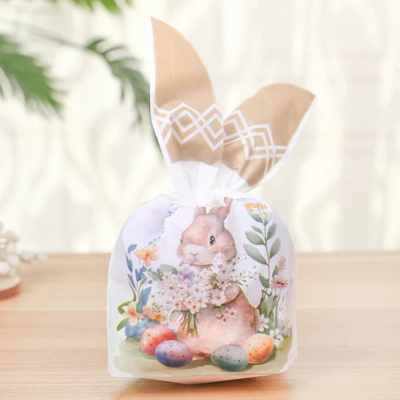 25/50pcs Easter Rabbit Ear Candy Cookies Bag Cute Bunny Eggs Gift Packaging Bag Kids Easter Birthday Party Favors Decor Supplies