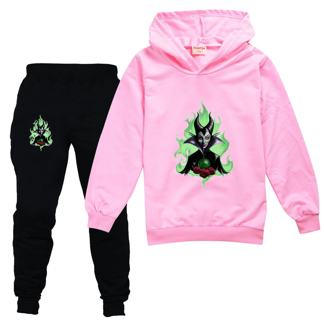 Maleficent Kids Sportswear Suits Girls Boys Casual Thin Hoodie Black Pants Teen Chilren Outerwear Clothing Sets