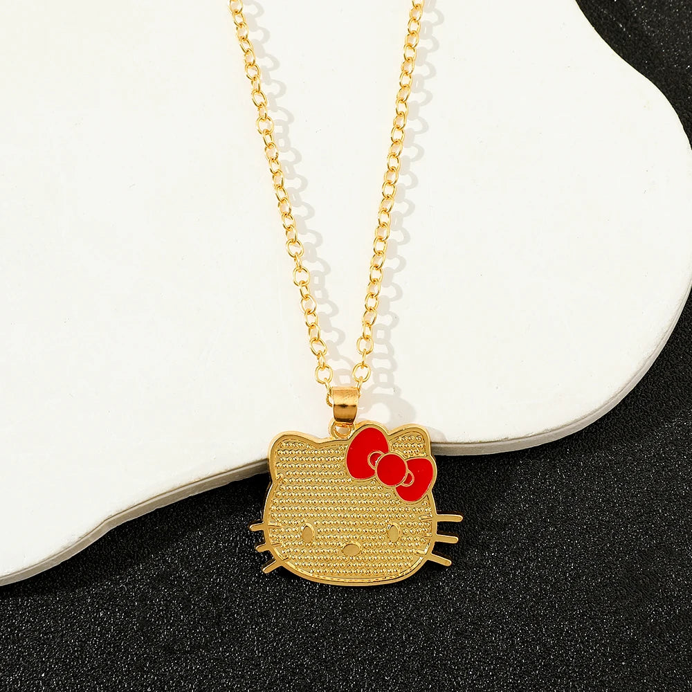 Anime Sanrio Hello Kitty Necklace Cartoon Figure KT Cat Gold Color Metal Pendant Necklace Kawaii Jewelry Accessories Gifts