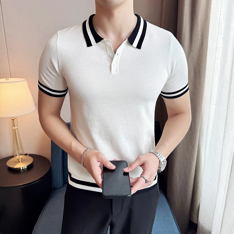 Summer Knitted Polo Shirt Men Short Sleeve Casual Business T-shirts Fashion Lapel Knitted Pullover Office Social POLO T-shirt mon !!!