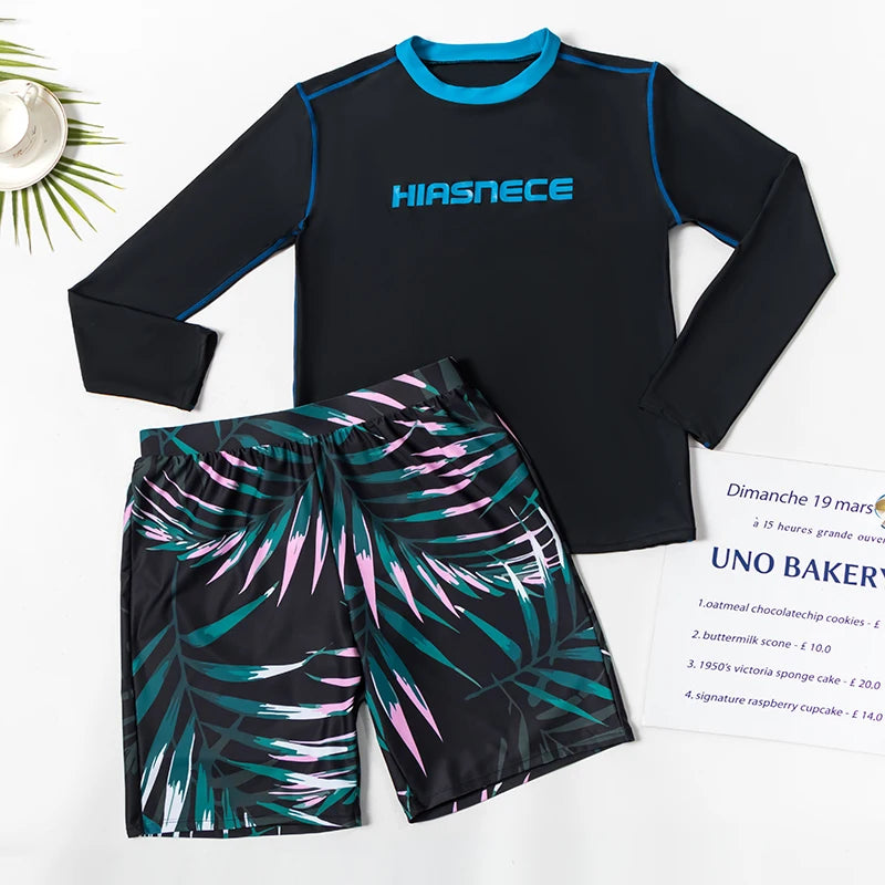 New Swimsuit for Boys Swim Set 2 Piece Swimwear Trunks Shorts Sports Rash Guard Long Sleeve Sunscreen Swimming Pool