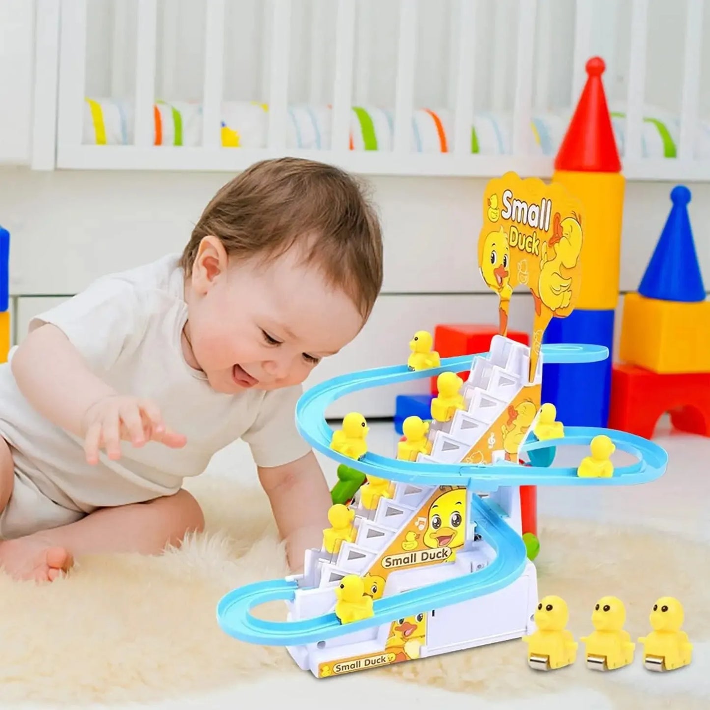 Kinder-Entenküken steigen Treppen, süße Enten steigen Treppen, elektrisches Singspielzeug für Babys, Entenrutschen 