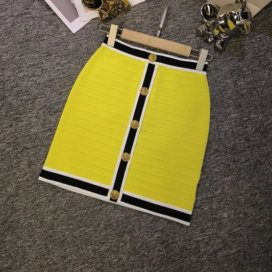 2024 Summer High Quality Sheath Knitting 2PCs Skirt Sets Short Length Women Elegant Lady Twin Suits