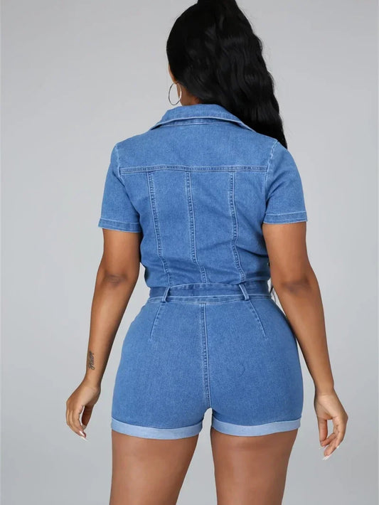 Streetwear Denim Rompers Playsuits Summer Clothes Women 2025 Turn Down Collar Jean Shorts Jumpsuits One Pieces Overalls Outfits