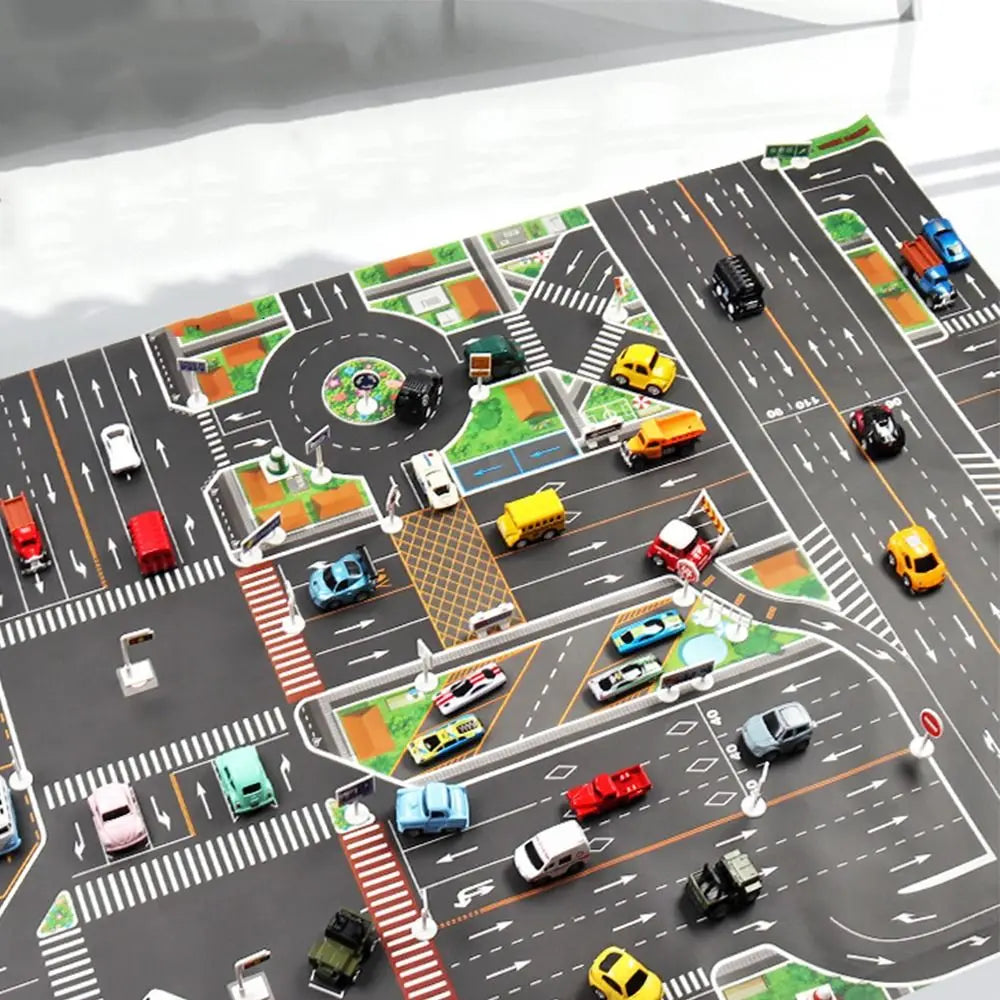 Kinder Geschenk Spielmatte Kinderspielzeug Straßenteppich Spielmatte Kletterspielzeug Stadtparkplatz Straßenkarte DIY Verkehrsschilder 