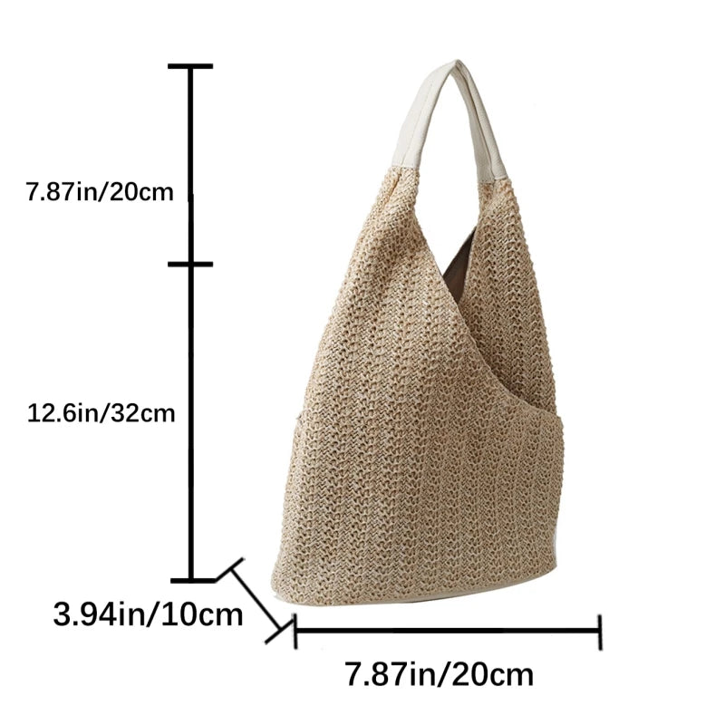 Fashion Straw Hollow Out Knitting Tote Bag Summer Cute Shoulder Bag Large Capacity Handbags and Purses Weave Beach Bag