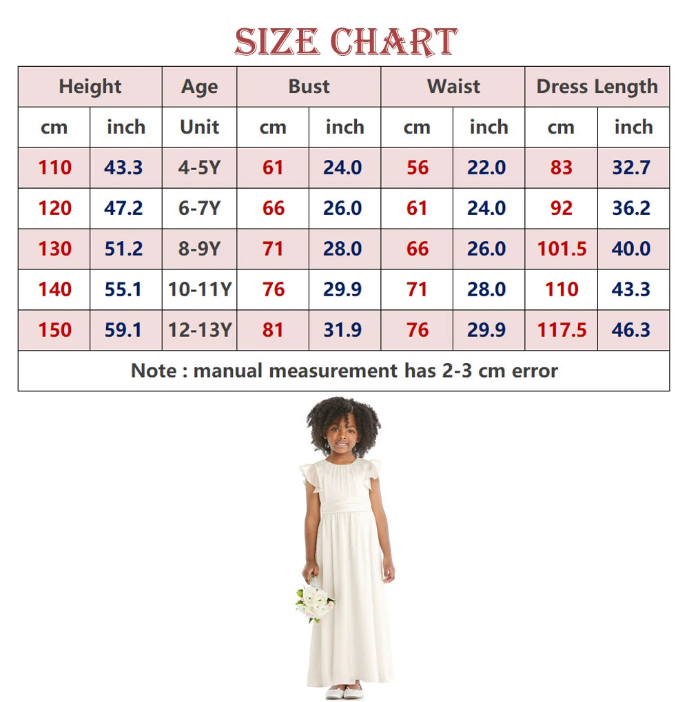 Flower Girl Dresses Flutter Sleeves Tulle Princess Ankle Long Gown Baby Christmas Wedding Party Gown Kids Clothing TD2327