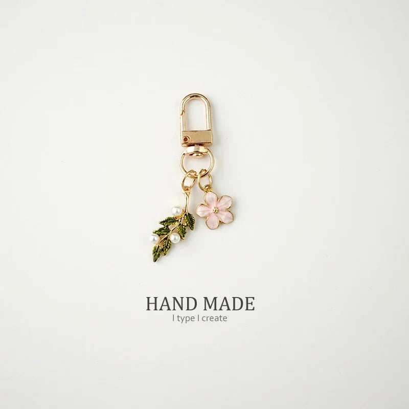 Sunflower Flowers Glass Green Leaf Keychain For Women Trinket Key Chains Ring Car Bag Pendent Charm AirPods Accessories x284