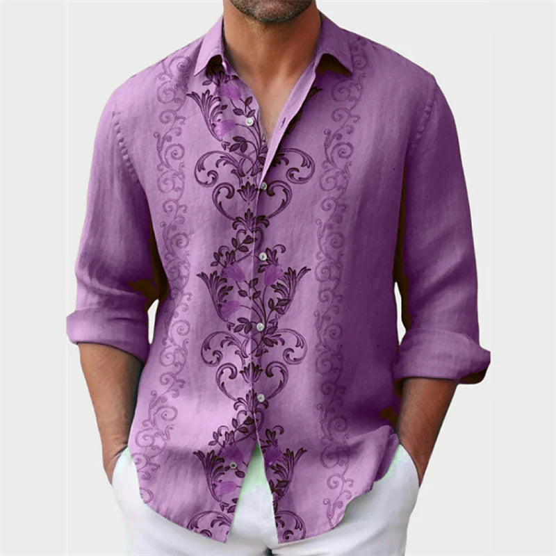 6 -color men's shirt printed  button long -sleeved clothing shirt mon