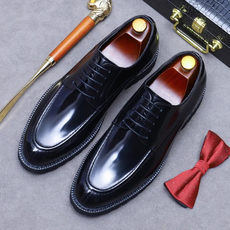 Vintage Flat Mens Dress Shoes Luxury Genuine Leather Handmade Quality Comfortable 2025 Spring Patent Leather Wedding Shoes Man