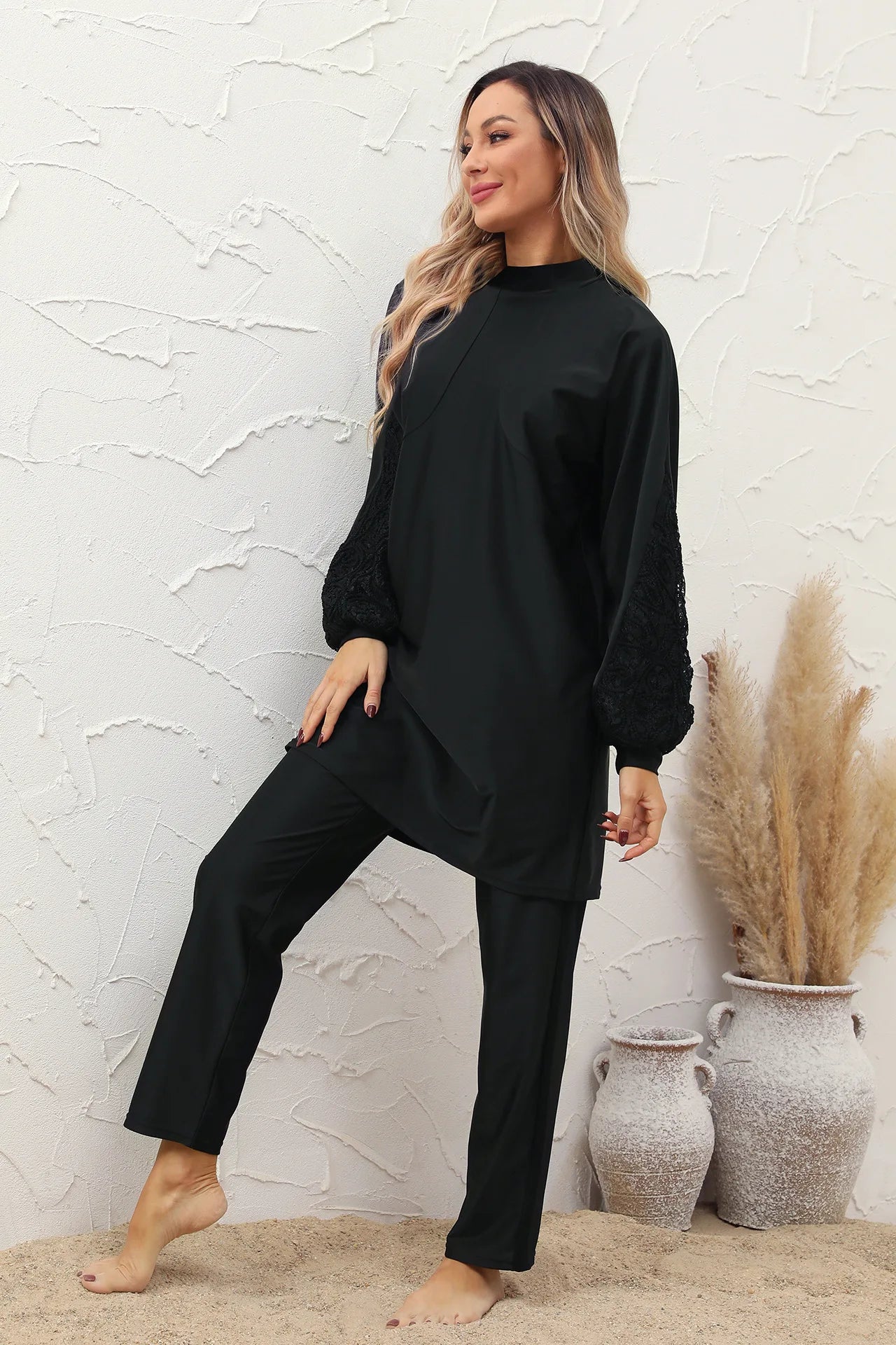 Islamic Women Muslim Swimwear Long Dress and Pants Burkini Swimsuit Modest Swim Surf Wear Sport Full Suit Swimming 3 Piece Sets