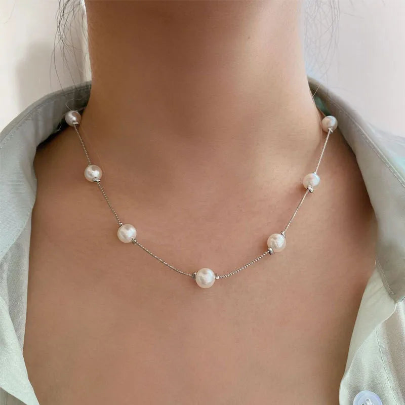 Pearl Choker Dainty Adjustable Necklace Rose Gold Plated Cultured Barque Pearl Tiny Chain Delicate Mother's Valentine Jewelry
