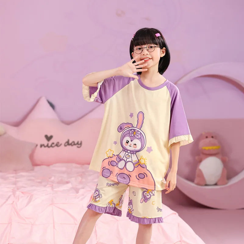 Girls Cute Cartoon Short Sleeve Set Pajama kids Clothing