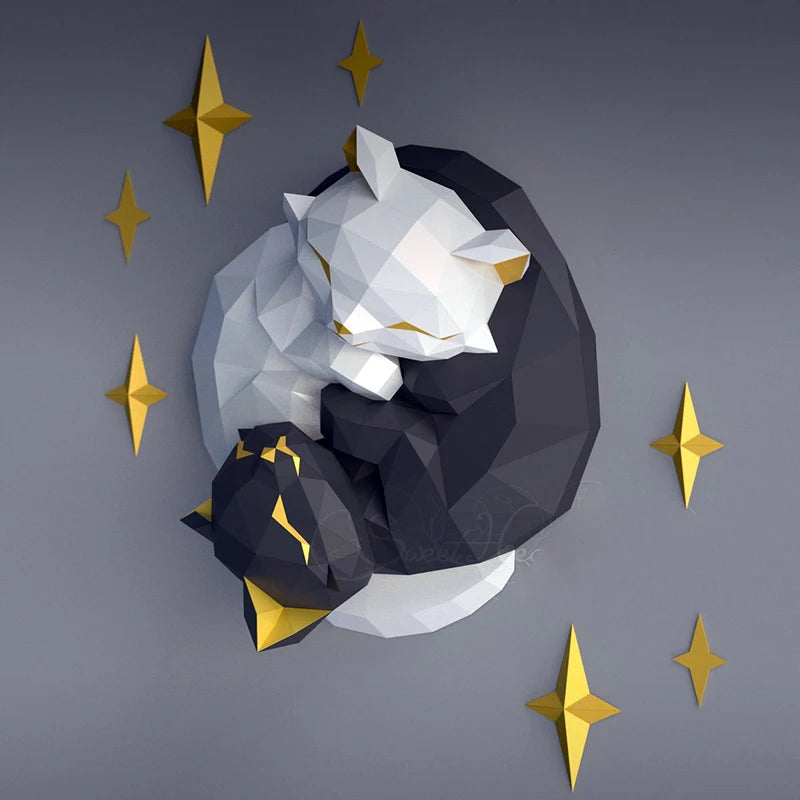 Star Couple Cat Paper Model Home Wall Decor Wedding Decoration Papercraft 3D DIY Creative Hand Made Toys Valentine's Day Gifts