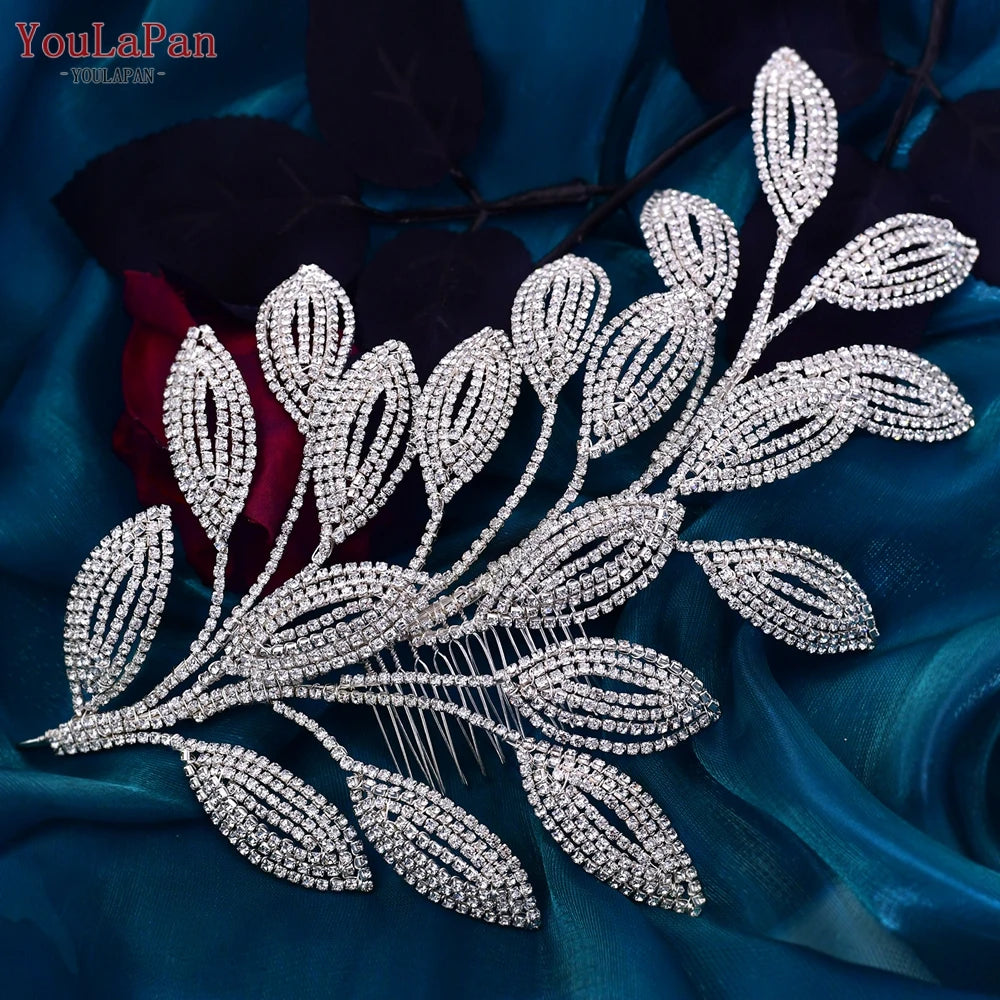 YouLaPan Bridal Hair Comb Wedding Hair Accessories Jewelry Bride Tiaras Luxury Headband Woman Crystal Leaf Headdresses HP452